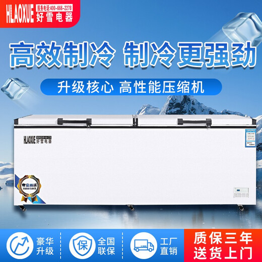 HLAOXUE冰柜商用好雪冷柜单温卧式冷柜家用冰柜冷藏冷冻大容量冷柜展示柜冰柜铜管双温商用超大冰柜 728双门豪华款