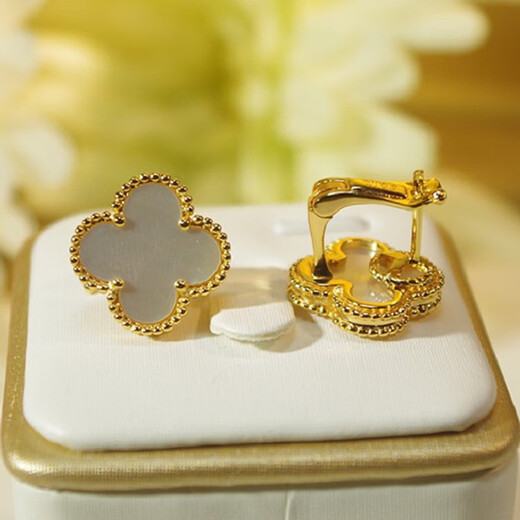 Yuyun non-fading pure 999 silver four-leaf clover earrings for women, rose gold earrings, temperament ear buckles, ear claps, practical and heart-warming wife ear claps - rose gold, black onyx 1.5