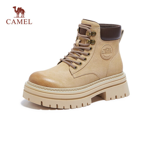 骆驼（CAMEL）【山韵】马丁靴厚底大黄靴经典百搭女靴 L24W076644杏色 36