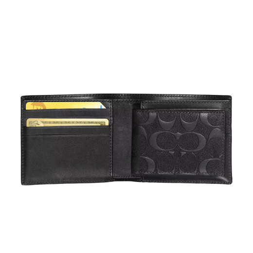 蔻驰（COACH）【品牌直供】男士短款折叠钱包卡包黑色皮革CR957BLK