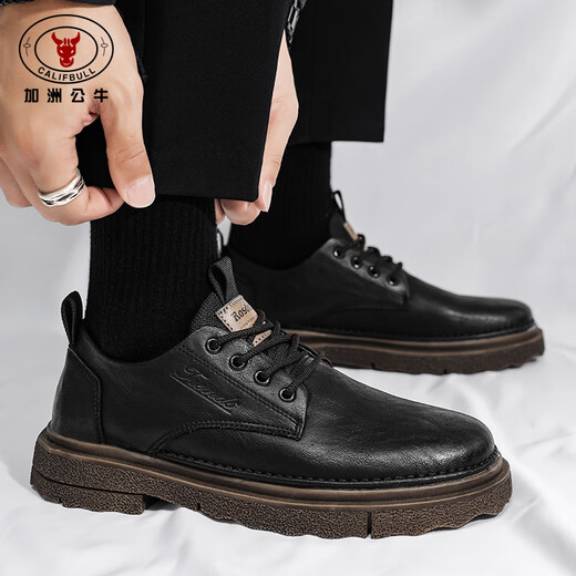 California Bull men's shoes autumn and winter men's British casual leather shoes Derby business formal thick-soled Martin boots men's black brown 42