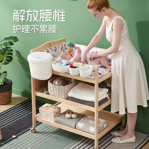 Benetree solid wood changing table baby care table massage and touch multi-functional newborn baby removable crib double changing table (all solid wood) + cotton pad + storage box