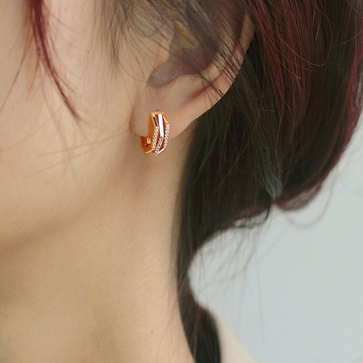 Idel earrings 2025 new trendy high-end temperament earrings female Internet celebrity earrings atmospheric earrings birthday gift three rows of diamonds pentagon E0011