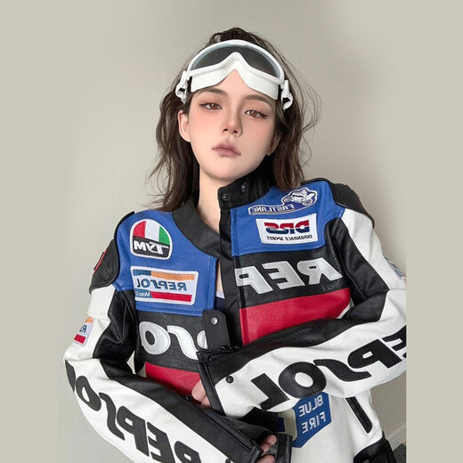 Duhan (DUHAN) motorcycle riding suit for men all seasons vs02 PU leather jacket racing suit motorcycle leather jacket waterproof spring anti-fall jacket vs02 blue PU leather top (recommended to take one size smaller) L