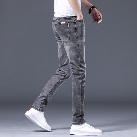 
Woodpecker jeans men's ripped slim feet Korean style trendy summer new style trousers stretch casual versatile pants men QQN1048 smoke gray 28