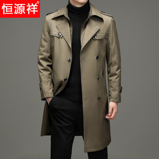 Hengyuanxiang windbreaker men's mid-length middle-aged coat business casual spring and autumn thin winter long coat new product navy blue plus velvet 4XL 195/104A