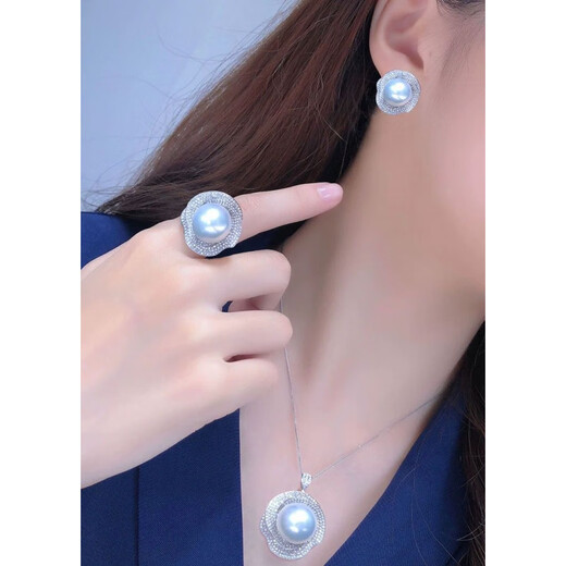 Fat Donglai's same style black pearl pendant Tahitian large particles women's ring earrings necklace temperament s925 silver full black pearl necklace 12-12mm