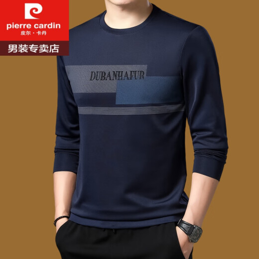 Pierre Cardin Mulberry Seide Langarmed T-Shirt Herren runder Nacken Sweatshirt Herren Spring- und Herbst-Tops Neues trendiges T-Shirt-Basis-Hemd mittlerer Alters-Black 673 Modell XL 175 (140jin [Jin gleich 0,5 kg] -160jin [Jin gleichen 0,5 kg]))