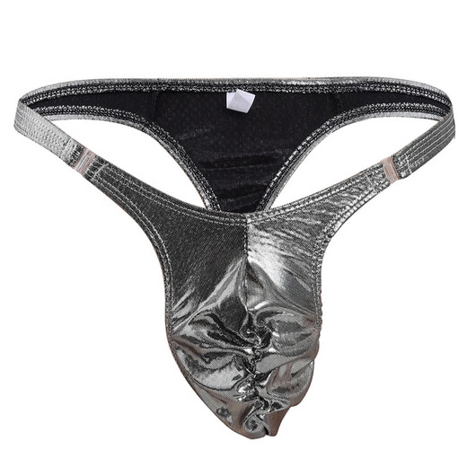 Bright patent leather low waist men's thong imitation leather sexy T-trousers men Unbuttonable sex performance underwear men Pink All size