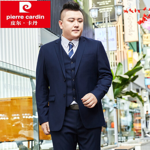 Pier Cardin Light Luxury Vêtements masculins haut de gamme pour hommes, costume de grande taille, hommes plus gras plus gros costume en vrac, costume formel professionnel, robe de mariée du marié, double bouton [haut + pantalon + chemise + clip de cheval] 7xl (240-260jin [Jin est égal à 0,5 kg]))