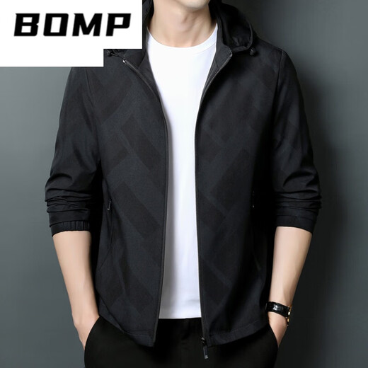 BOMP品牌爸爸装春秋薄款夹克衫中年男立领春季休闲宽松连帽外套上衣男 K12127绿色 170/M