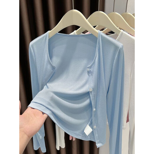 CTOX blue knitted cardigan thin style with skirt 202 summer, autumn and autumn ice silk sunscreen air conditioning jacket milk blue L (105-125Jin[Jin equals 0.5 kg])