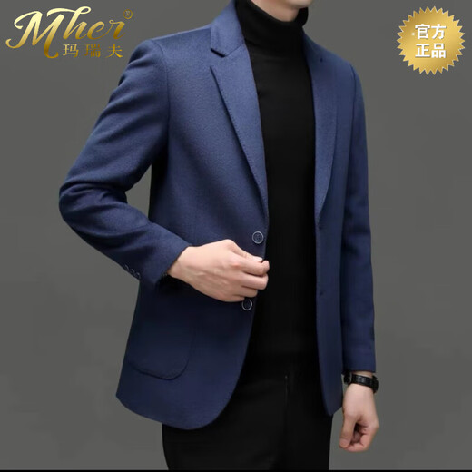 MHEF品质西服男秋冬季100%绵羊毛西装外套男士韩版修身休闲单西上衣潮 黑色 M
