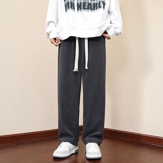 Foss Phil pants men's autumn and winter loose corduroy wide-leg sports straight casual trousers 2820 dark gray L