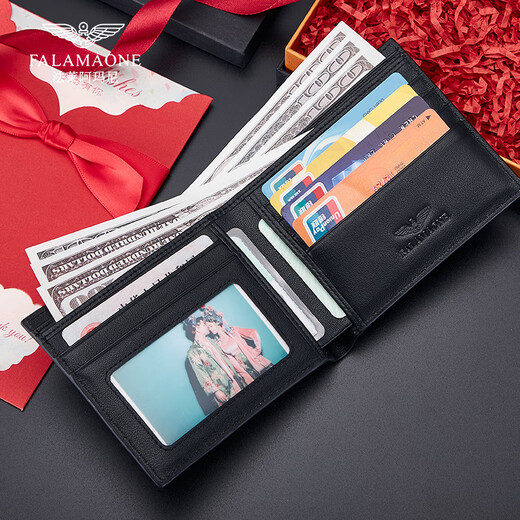 Falamaone Brand Herren Brieftasche Herren Kurzerbringliche Top -Schicht Kuhlatten -Jugendlosen -Freizeit -Brieftasche Geburtstagsgeschenk für Ehemann Schwarz