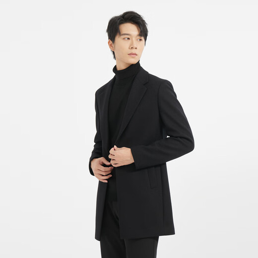 Lilang Light Fashion Men's Clothing [Far Infrared Warm] Woolen Coat Men's Long Knitted Wool Jacket Q4DYR204 Black M (165)