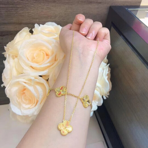 Vatican-made old Phoenix gold shop model four-leaf clover five-flower necklace women's gold-wrapped silver light luxury golden gift for girlfriend without fading