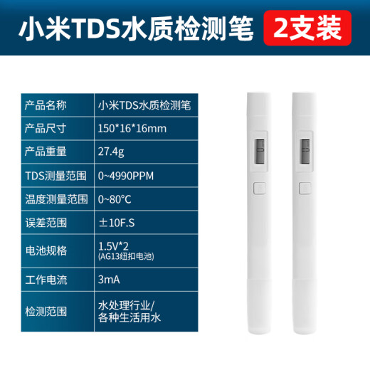 Xiaomi Beixiang TDS Detección de calidad del agua Agua para el hogar Detector de calidad de agua de alta precisión Probador de calidad del agua 847 2 paquetes 1 paquete de 1 paquete de 大学 bolígrafo básico de detección de calidad del agua