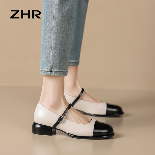 ZHR Loafers Женские ретро -ретро -французские сплайсинги Mary Jane Shoes Женская модная универсальная одиночная обувь Women Y686 BEIGE 36