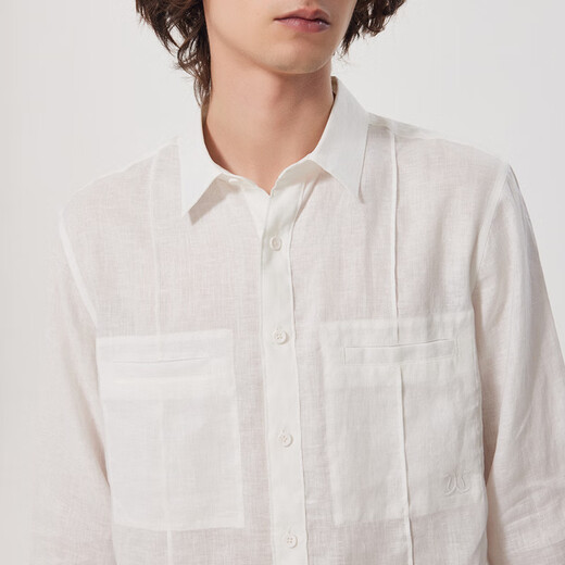 卡宾（CABBEEN）【100%亚麻】商场同款七分袖衬衫男2024夏季新款轻薄 米白色12 L /175/50