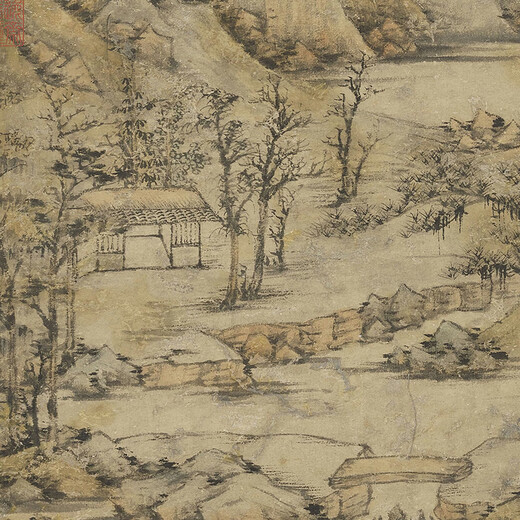 元倪瓒雨后空林图古代山水画卷轴文人复仿古画挂画 元倪瓒疏林淡霭图12116 60X140厘米（喷绘画心尺寸） 化