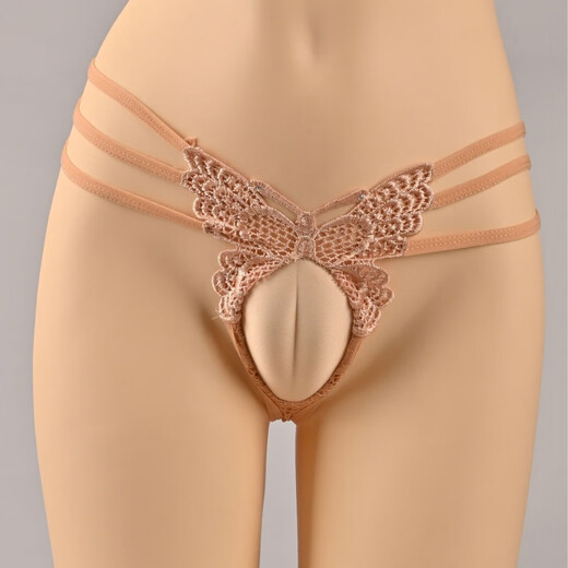 CD fake 1 girl underwear male 1 to female butterfly thong strap sexy sexy temptation underwear 1 pair skin color (80-130Jin Jin equals 0.5kg) 3D invisible style