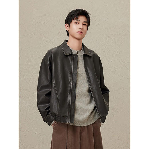 GXG Herren -amerikanische Lederjacke für Männer und Frauen im gleichen Stil 2024 Herbst neue Jacke schwarz 175/l