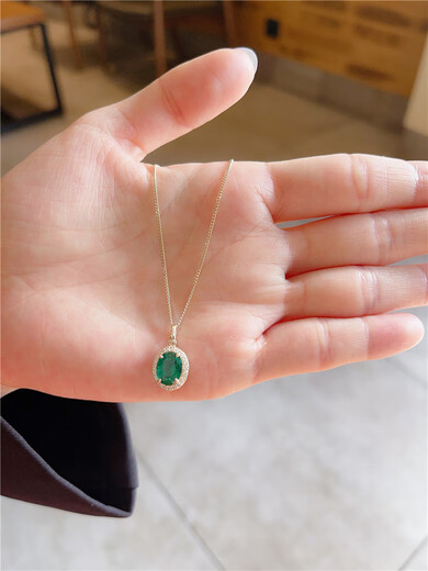 Caizhi white small C Korean gold 14K gold necklace retro personalized oval large green zirconium diamond pendant clavicle chain separate pendant one without chain
