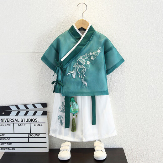 汉唐贝贝汉服男童中国风夏季薄款儿童唐装2025新款春秋款古装女童幼儿园 兰色【夏款】 120 cm
