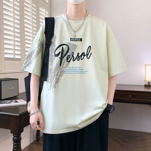 柏乐迪夏季短袖t恤男孩13-16岁青少年学生帅气半袖14大童纯棉宽松上衣潮 695米色（单件短袖） 高品质 165 L （90-110斤左右）