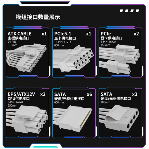 Great Wall Liejin H Series Gold Medal Full Module Desktop Host Desktop Computer Power Supply Leakage Monitoring/Single 12V/Full Voltage/Automatic Start and Stop ATX3.1 H7 750W Gold Medal Full Module/White