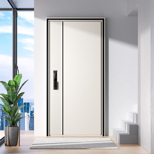 
OUDILE cream style Class A security door entrance door + zinc alloy thickened door leaf hidden hinge + mother and child door intelligent lock Fully automatic intelligent lock 2150*1050/2250*960