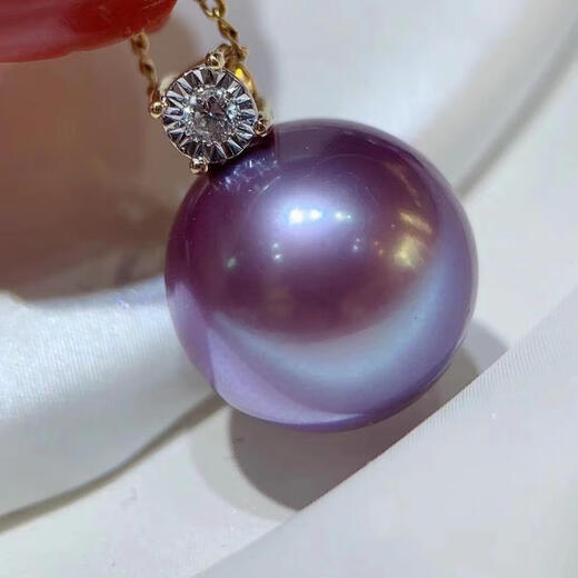 Green round Tahitian purple bright pearl pendant princess style single clavicle chain 925 silver plated 18k gold purple pearl 12-12mm