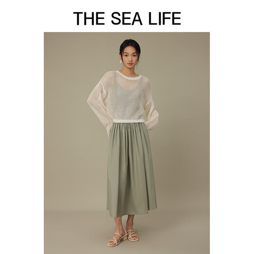 The Sea Life OU Hai Yisheng Pull Femmes 24 automne Nouveau produit Lazy Hollow Design Texture tridimensionnel Sweater V12590 Ice Cream Couleur
