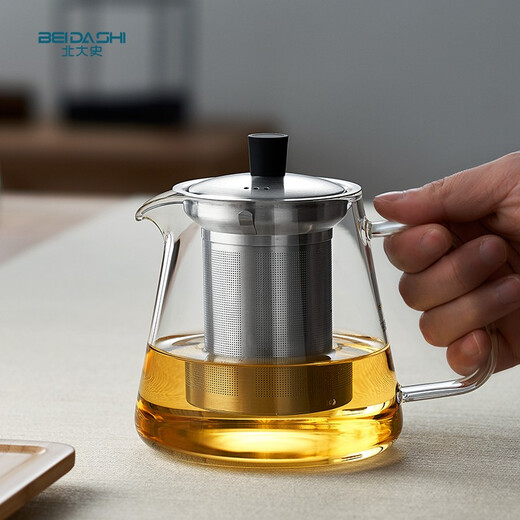 北大史家用泡茶壶 玻璃壶单壶 不锈钢过滤加厚耐热花茶红茶沏茶壶茶具 HD-826  400ml