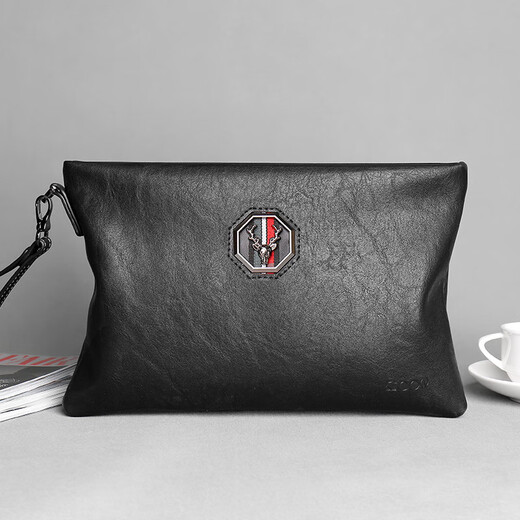 COW Men's Cuff Business Casual Clutch Envelope Bag Large Capacity Hand Grab C-9818 Black