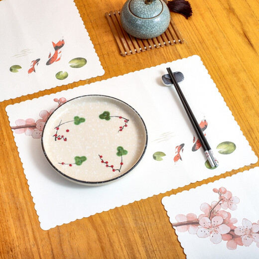 Disposable placemats, Japanese style disposable placemats, Japanese style placemats, Japanese shop mats, table mats, thickened absorbent paper mats, white flower raft (100 sheets)