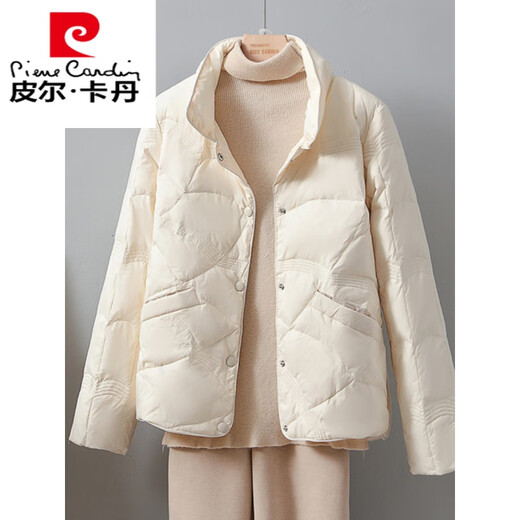 Pierre Cardin Xiangyun Down Jacket Women's Short 2025 New Stand Collar Thin White Duck Down Fashion Autumn and Winter Lightweight Jacket White M 116-130Jin Jin is equal to 0.5 kg
