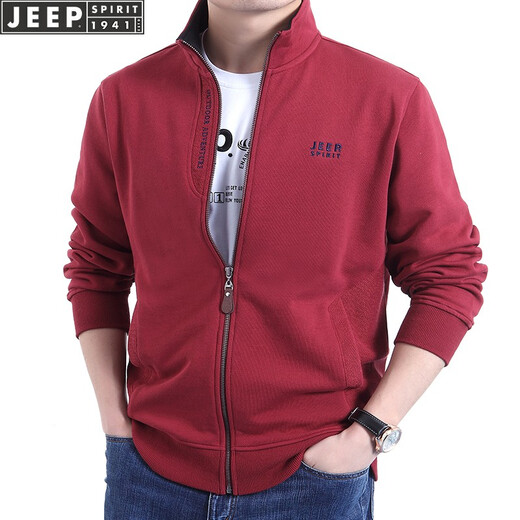 Jeep (JEEP) jacket men's coat pure cotton autumn and winter new men's loose large size cardigan sweatshirt casual stand collar men's top royal blue XL (recommended 150-165Jin Jin equals 0.5 kg)