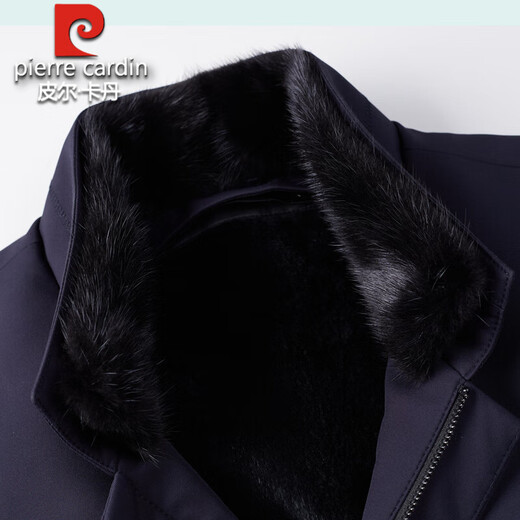 Pierre Cardin high-end business mink fur stand-up collar nikon men's rabbit fur detachable liner fur one-piece fur jacket navy blue mink sweater collar + rabbit fur liner 2XL 185