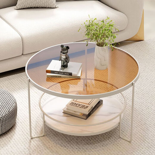 Qi Ji [1048 repurchase] Internet celebrity modern Italian Changhong tempered glass coffee table small living room round household use round coffee table - black frame + brown glass diameter 60CM high 45CM