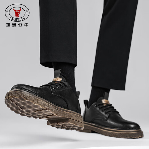 California Bull men's shoes autumn and winter men's British casual leather shoes Derby business formal thick-soled Martin boots men's black brown 42