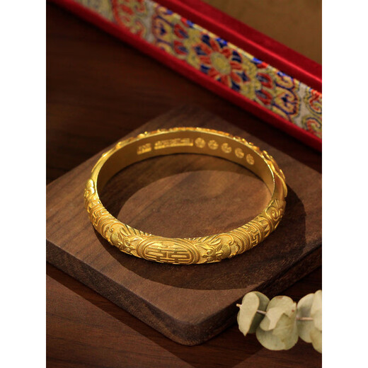 Miyan gold-plated 18k ancient gold-colored animal-faced bracelet with happy characters, palace-style high-value hand-engraved double bat holder bracelet