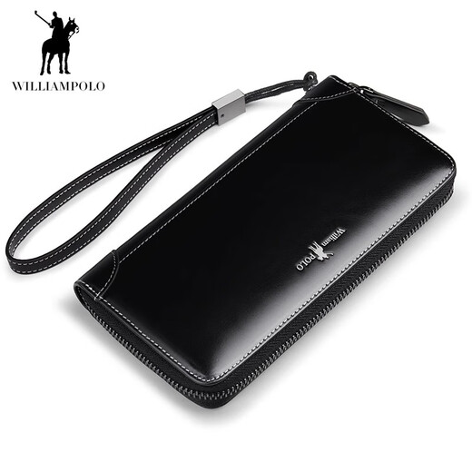 Williampolo Paul Retro Retro Billetera de cuero Long Multi-Card Anti-thtft BISCO Tarjeta de embrague de embrague de embrague Bolsa de bolsillo Negro