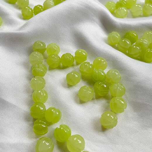 Bead edge green jingui prehnite pumpkin beads green chalcedony loose beads semi-finished DIY bracelet bracelet necklace jewelry accessories wholesale prehnite pumpkin beads about 10mm