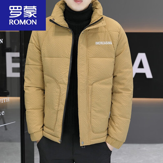 ROMON high-end men's jacket 2024 new winter trendy handsome men's cotton coat trendy brand cotton coat thickened warm cotton jacket yellow M