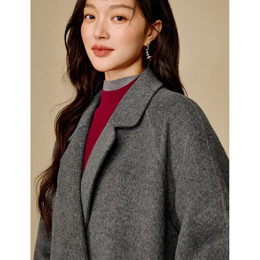 Inman alpaca mulberry silk double-sided woolen coat 2025 winter women's new light luxury woolen coat floral gray M
