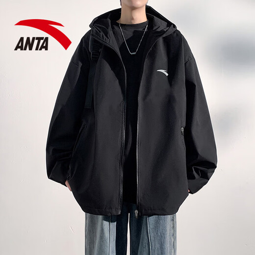 ANTA velvet water-repellent sports jacket for women winter outdoor hiking and mountaineering clothing hooded assault jacket casual top -4 basic black (velvet is the same for men and women) M /170