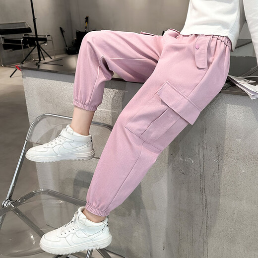 优优1点（Yoyo one）女童工装裤春秋2025新款儿童粉色纯棉裤子大童运动长裤春季休闲裤 4882白+16096粉【套装】 130cm