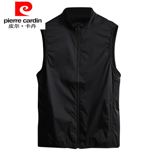 皮尔卡丹（pierre cardin）夏季薄马甲男士韩版潮流百搭马夹立领休闲坎肩镂空网眼外穿背心 黑色 3XL
